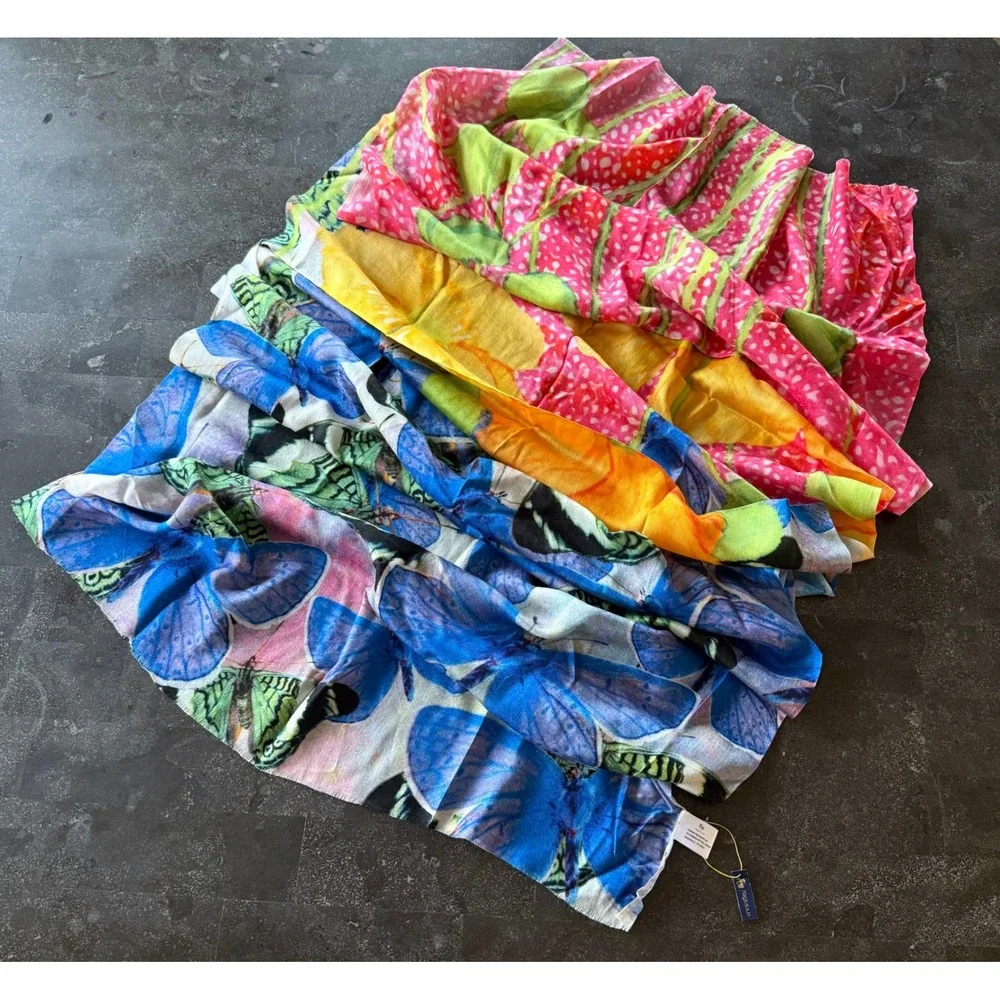 NIQUEA.D Silk Butterfly Floral 28x72 Scarf Wrap Shawl Pashmina Wearable Art Chic